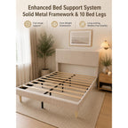 Bestier Queen Bed Frame With Headboard Led Lighting,Upholstered,Beige