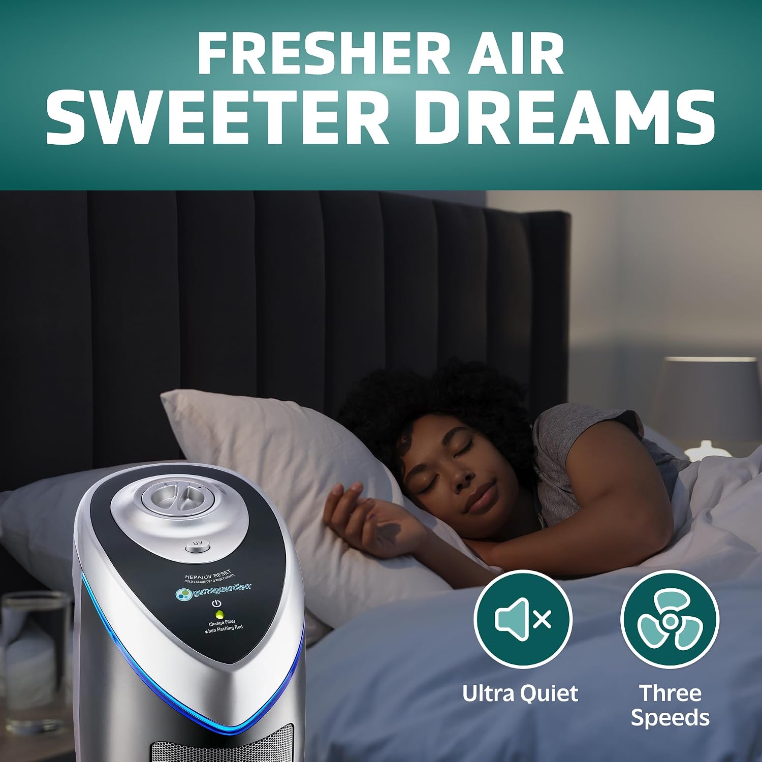 Germguardian Hepa Air Purifier - Large Room Air Purifier For Bedroom, Office, Dorm, And Home - Filters Pet Dander, Dust, Pollen, Smoke, Scents - Ac4825E - 22" Tower - Gray
