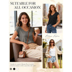 3 Pack Womens Cap Sleeve Tops V Neck T Shirts Summer Spring Outfits Beach Vacation Fashion Tee Blouse Workout Clothes
