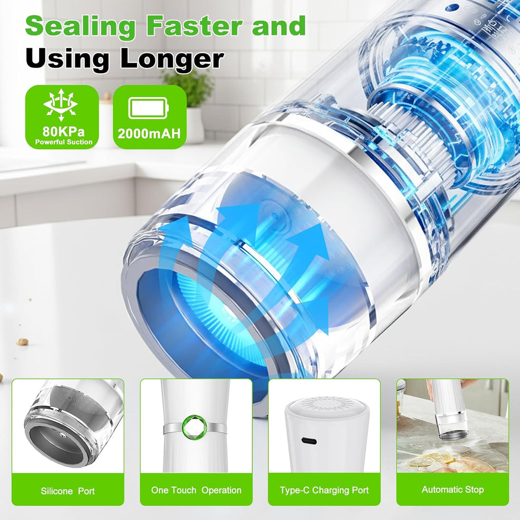 Vacuum Sealer For Food (Compact Vacuum Sealer Machine + 40 Reusable Vacuum Bags), Handheld Vacuum Food Saver For 10X Preservation & Fresh, Powerful 80Kpa Portable Vacuum Sealer