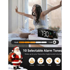 Projection Clock For Bedroom Ceiling, Alarm Clocks With 180° Rotatable Projector, Date Temperature And Weekday, Manual Dst, 5 Brightness, 10 Ringtones, 4 Volumes And Snooze (Black)