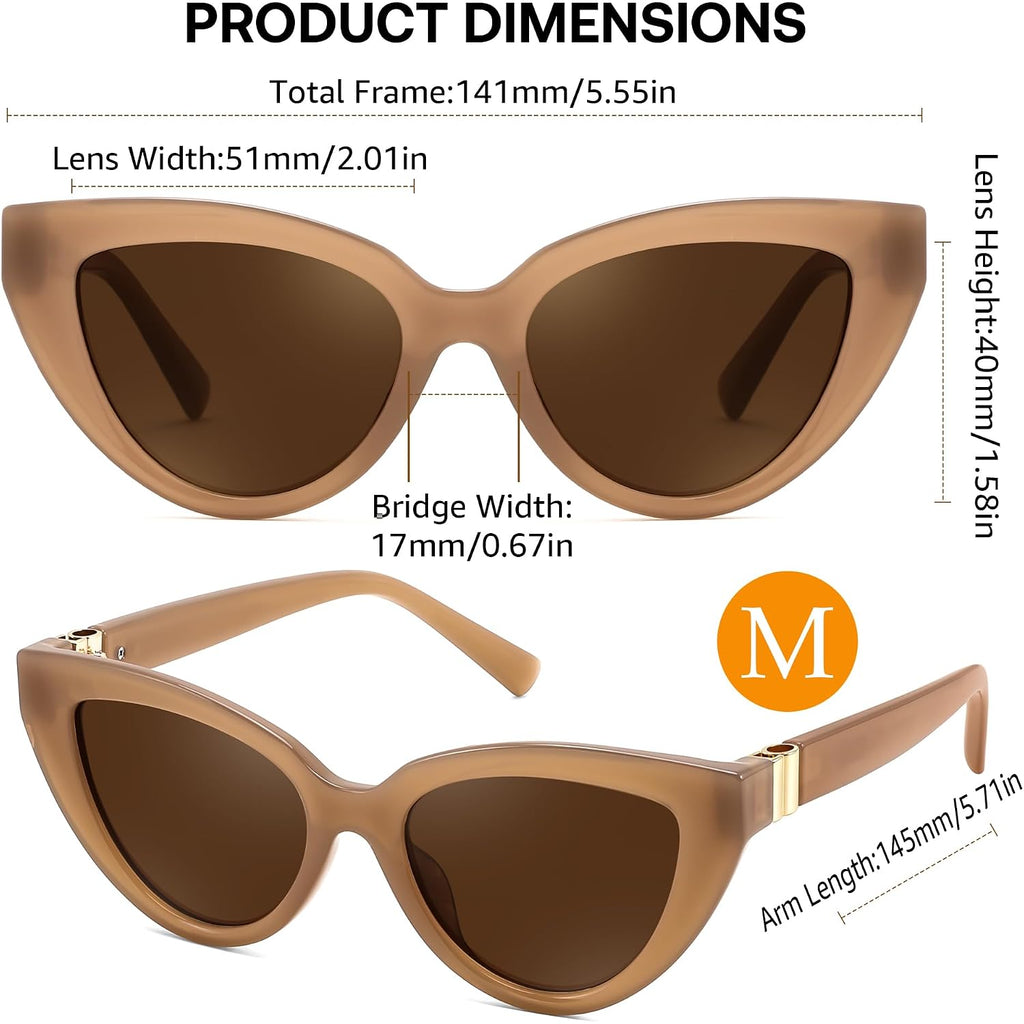 FEISEDY Cat eye Sunglasses with Polarized and UV400 Protection for Women, Retro Stylish for Driving Fishing and Party B0428 Champagne Frame + Tea Lens