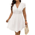 Eytino Plus Size Dresses For Women Summer Ruffle Cap Sleeve Lace V Neck Embroidery Eyelet A Line Dress(1X-5X)