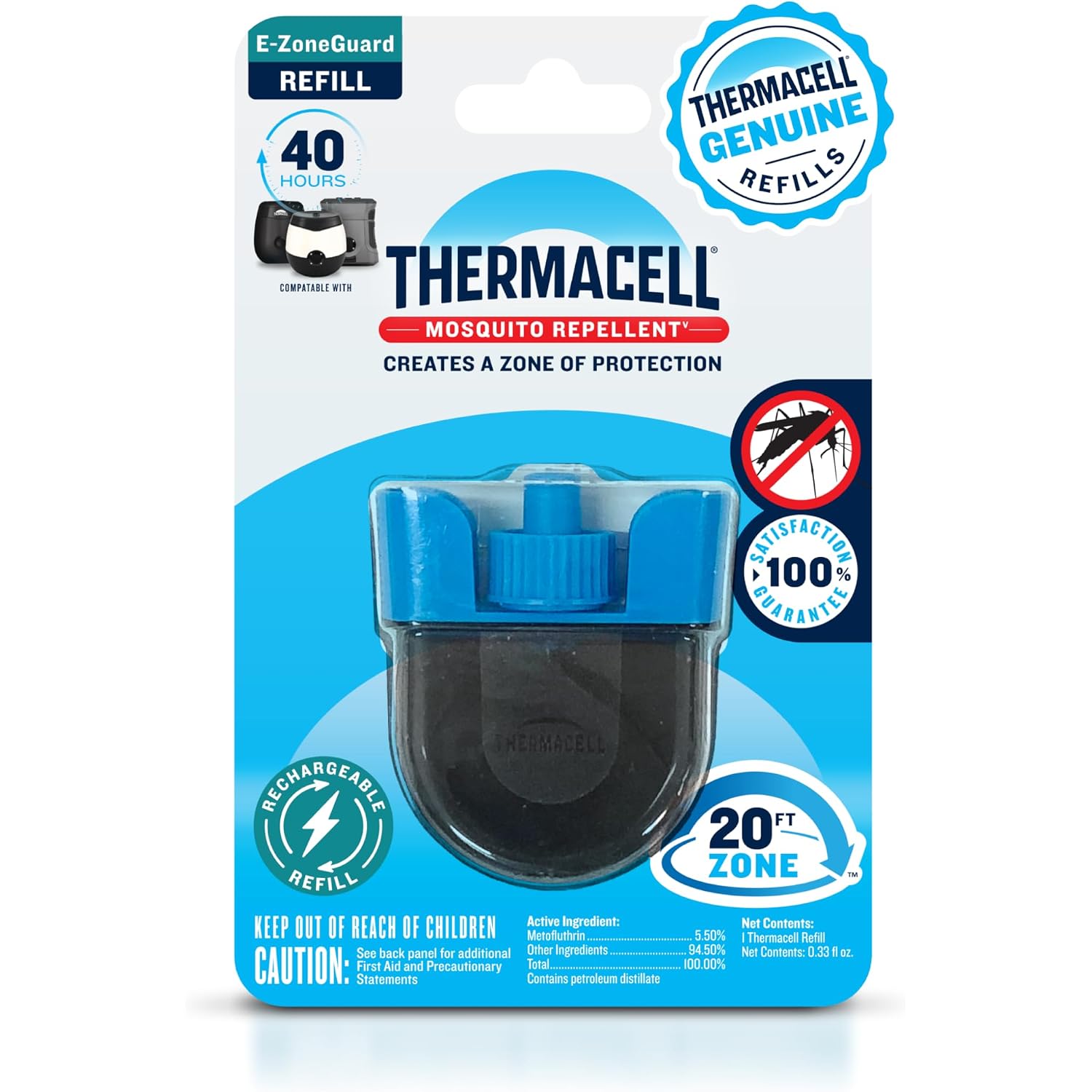 Thermacell Rechargeable Mosquito Repeller Refills; Advanced Repellent Formula Provides 20 Foot Protection Zone; Compatible With Thermacell E-Series & Radius Only; No Deet, Spray Or Flame