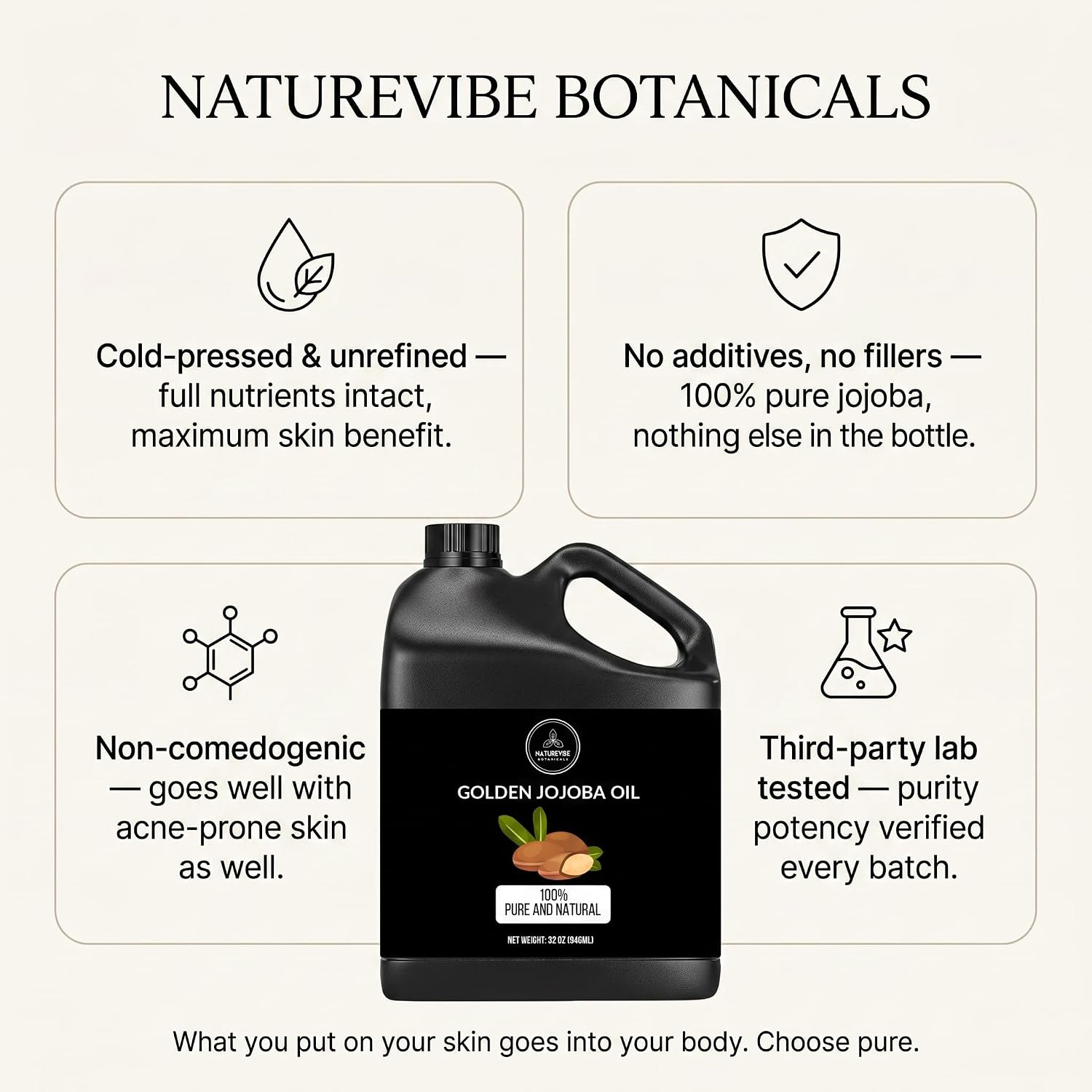 Naturevibe Botanicals Golden Jojoba Oil 32 Oz – 100% Pure, Cold-Pressed Moisturizer For Skin & Hair | Antioxidant-Rich, Non-Greasy, Carrier Oil & Daily Hydration