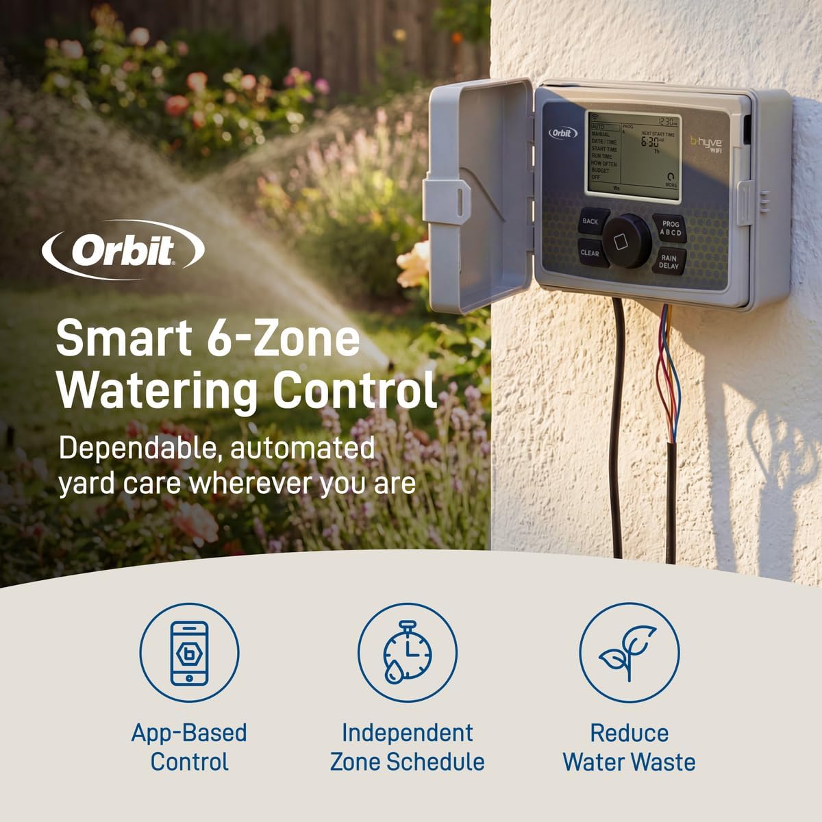 Orbit B-Hyve Smart Indoor/Outdoor Sprinkler Controller - 6-Zone - App Controlled Smart Controller With Custom Irrigation Schedules - Weatherproof Multi-Zone Sprinkler System - 57946