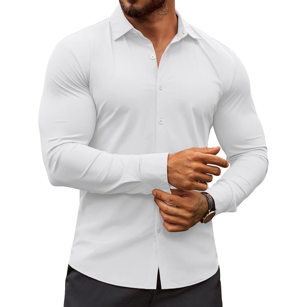 Coofandy Men'S Muscle Fit Dress Shirts Wrinkle-Free Long Sleeve Casual Button Down Shirts