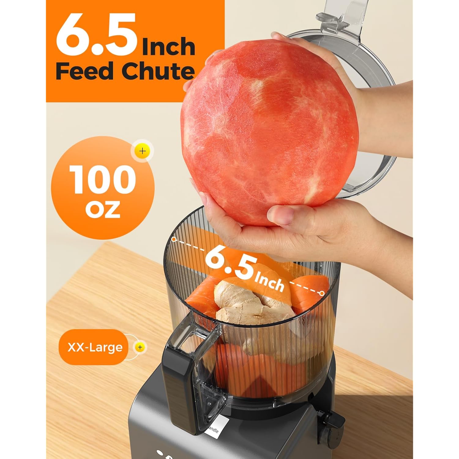 3-In-1 Cold Press Juicer Machines, 6.5" Mega Chute For Whole Fruit, Slow Masticating Juicer With Sorbet & Nut Milk Maker, Bpa Free, 100 Oz Hopper, Easy Clean, Oxide Gray