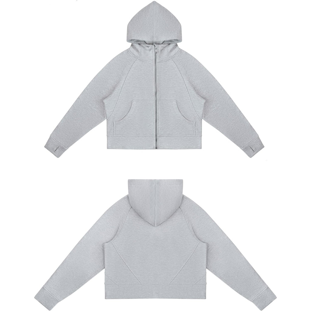 The Gym People Women'S Full-Zip Up Hoodies Jacket Fleece Workout Crop Tops Sweatshirts With Pockets Thumb Hole
