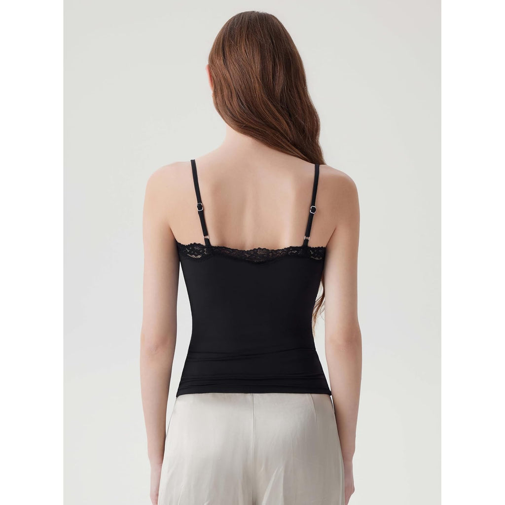 Suuksess Women Double Lined Lace Cami Tank Top Summer Padded Going Out Tops Basic Shirts
