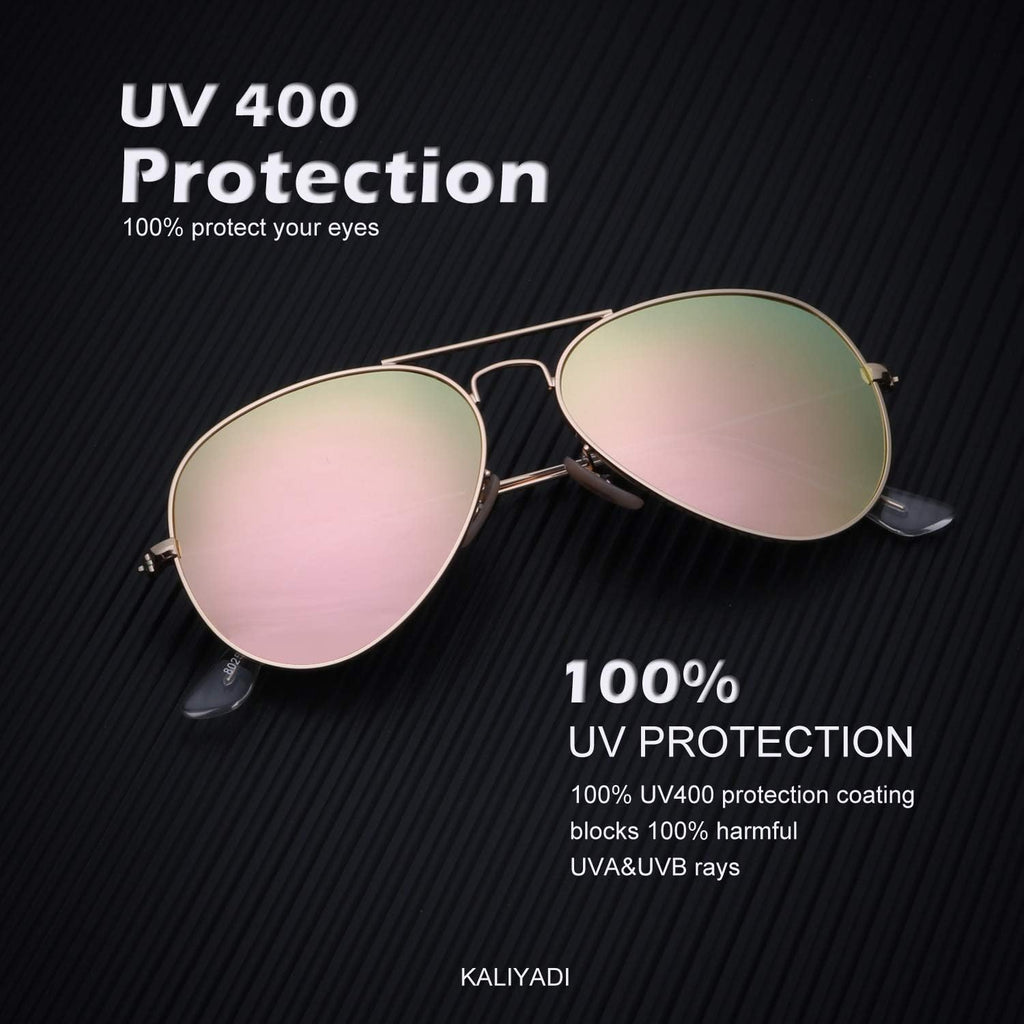 KALIYADI Classic Aviator Sunglasses for Men Women Driving Sun glasses Polarized Lens UV Blocking E (2 Pack) Blue/Pink