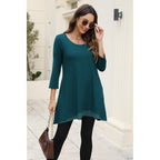 Womens 3/4 Sleeve Tunic Tops to Wear with Leggings Layered Chiffon Hem Casual Long Shirts with Pockets
