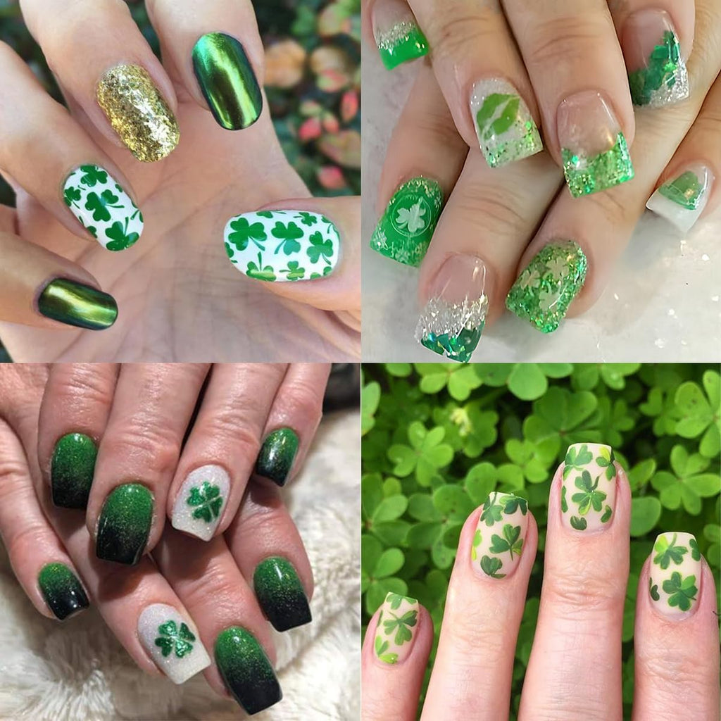 2 Sheets Green Shamrock Nail Art Stickers 5D Embossed St. Patrick's Day Nails Stickers Self Adhesive Nail Decals Shamrocks Green Nails Design Supplies for Women St. Patrick's Day Manicure Decoration