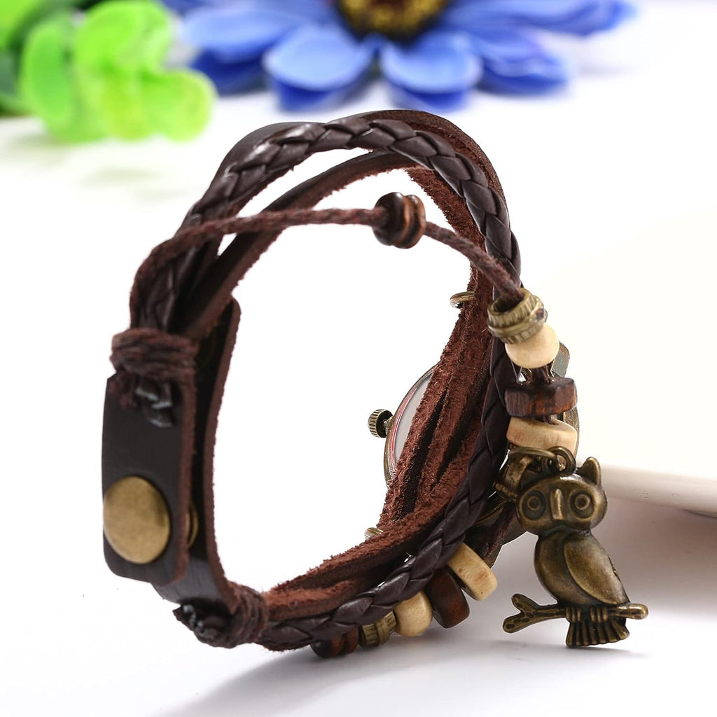 JewelryWe Women Quartz Bracelet Watch Fashion Weave Wrap Around Leather Wrist Watch Classic Bracelet Watch for Summer Beach for Mother's Day
