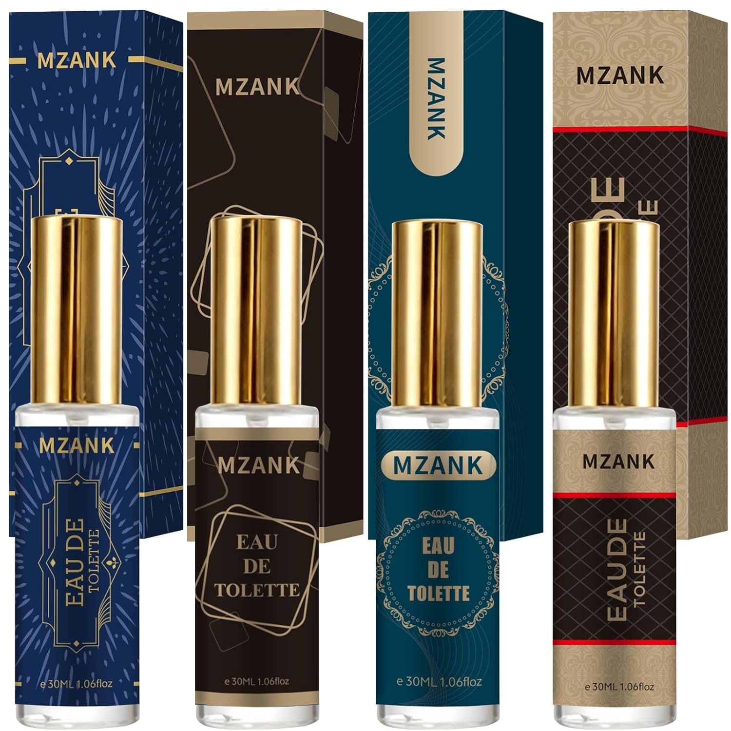 MZANK 4 Pack Cologne for Men(4x30ml),Perfume for Him,Valentines Day Gifts,Gifts for Husband,Gifts for Him,Eau de Toilette,Stocking Stuffers for Men,Travel Size Perfume,Natural Spray Long Lasting Gift