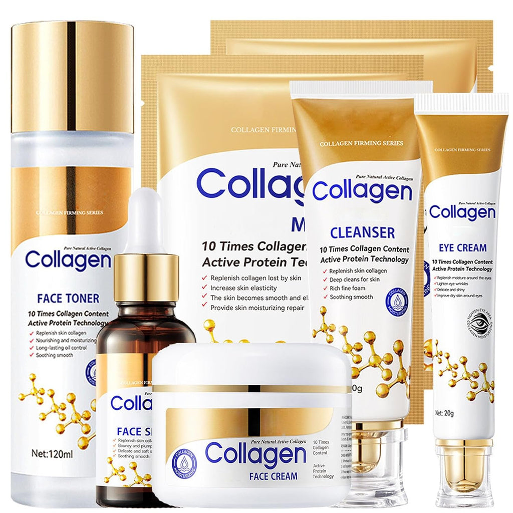 Collagen Skin Care Set, 6Pcs Face Care Sets For Older Women, Firming Skin, Shrink Pores, Smooth Wrinkles, Hydrating Skin Care Set Include Serum Face Cream Eye Cream Toner Cleanser Facial Mask1