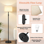 【Upgraded】 Dimmable Floor Lamp For Living Room,1000 Lumens Bulb Included, Modern Floor Lamps Simple Design With Linen Shade, Tall Standing Lamp For Bedroom Office Dining Room, Black Pole Lamp