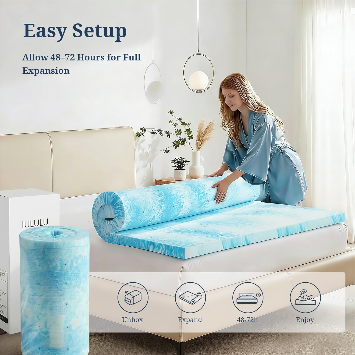 IULULU Twin Size Mattress Topper, 2 Inch Gel Memory Foam Topper, Light Comfort Upgrade, CertiPUR-US Certified