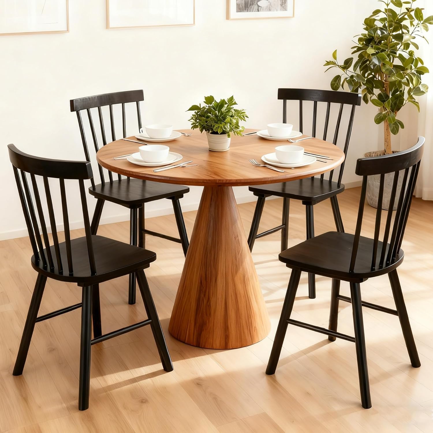 Duhome Windsor Dining Chairs Set Of 4,Farmhouse Style Spindle Back Wooden Kitchen Chairs For Home Kitchen, Dining Room,Living Room,Bistro