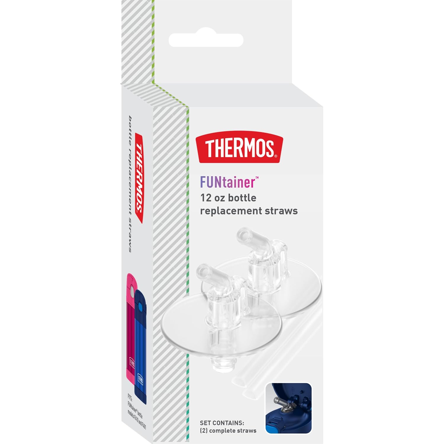 Thermos Replacement Straws For 12 Ounce Funtainer Bottle, Clear, 2 Count