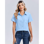 Women Blouses Short Sleeve Button Down Shirts Business Casual Dressy Work Tops Summer Spring Clothes