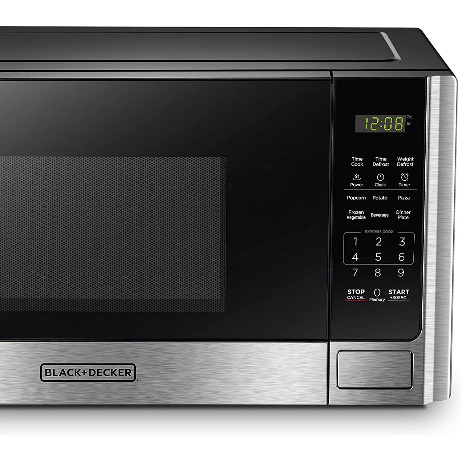 BLACK+DECKER Digital Microwave Oven with Turntable Push-Button Door, Child Safety Lock, Stainless Steel, 0.9 Cu Ft