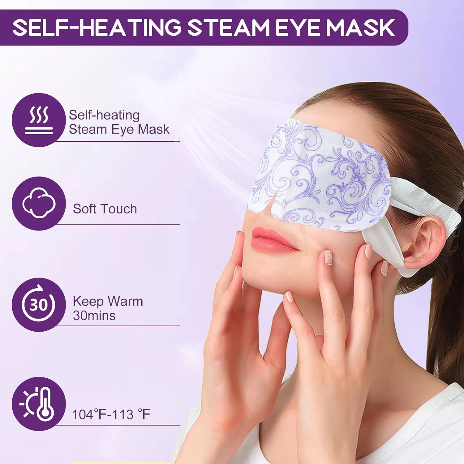 24 Pack Steam Eye Masks For Dry Eyes, Self Heated Steam Warm Eye Mask, Disposable Heated Eye Mask For Dark Circles, Puffy Eyes, Relief Stress Eye Fatigue (Unscented)