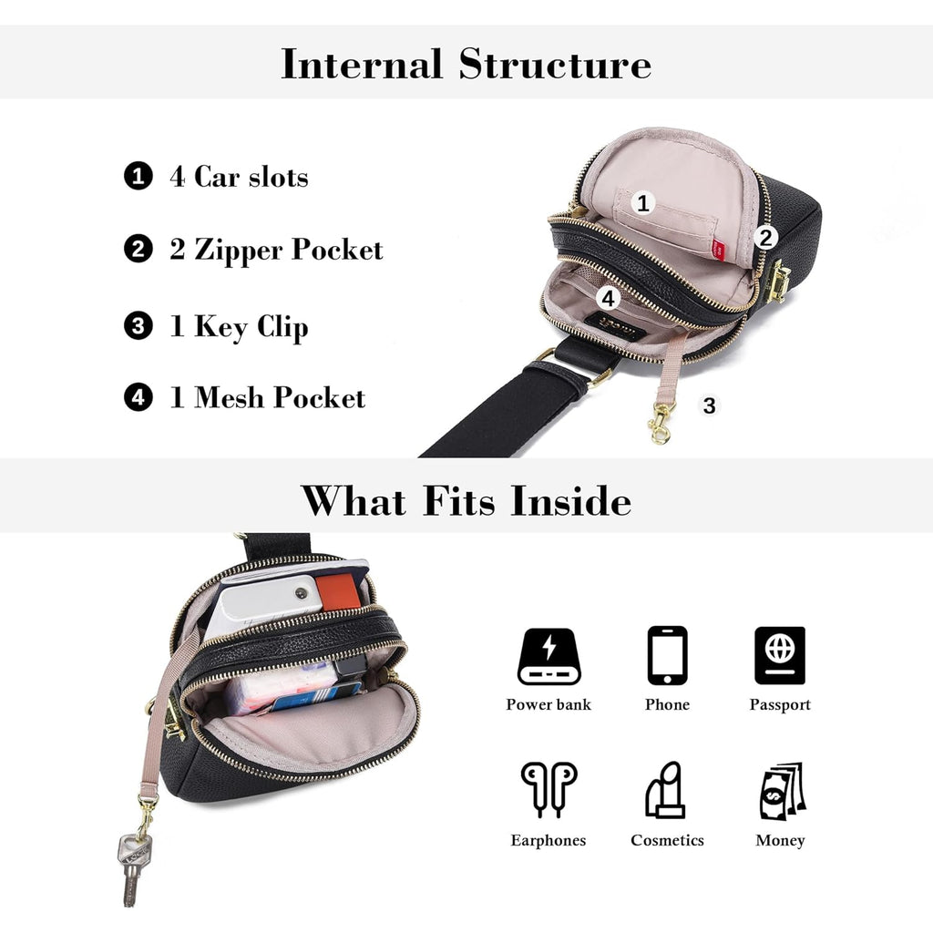 INICAT Anti Theft Crossbody Bag for Women, Small RFID Blocking Sling Purse with Zipper Lock for Travel, Vegan Leather