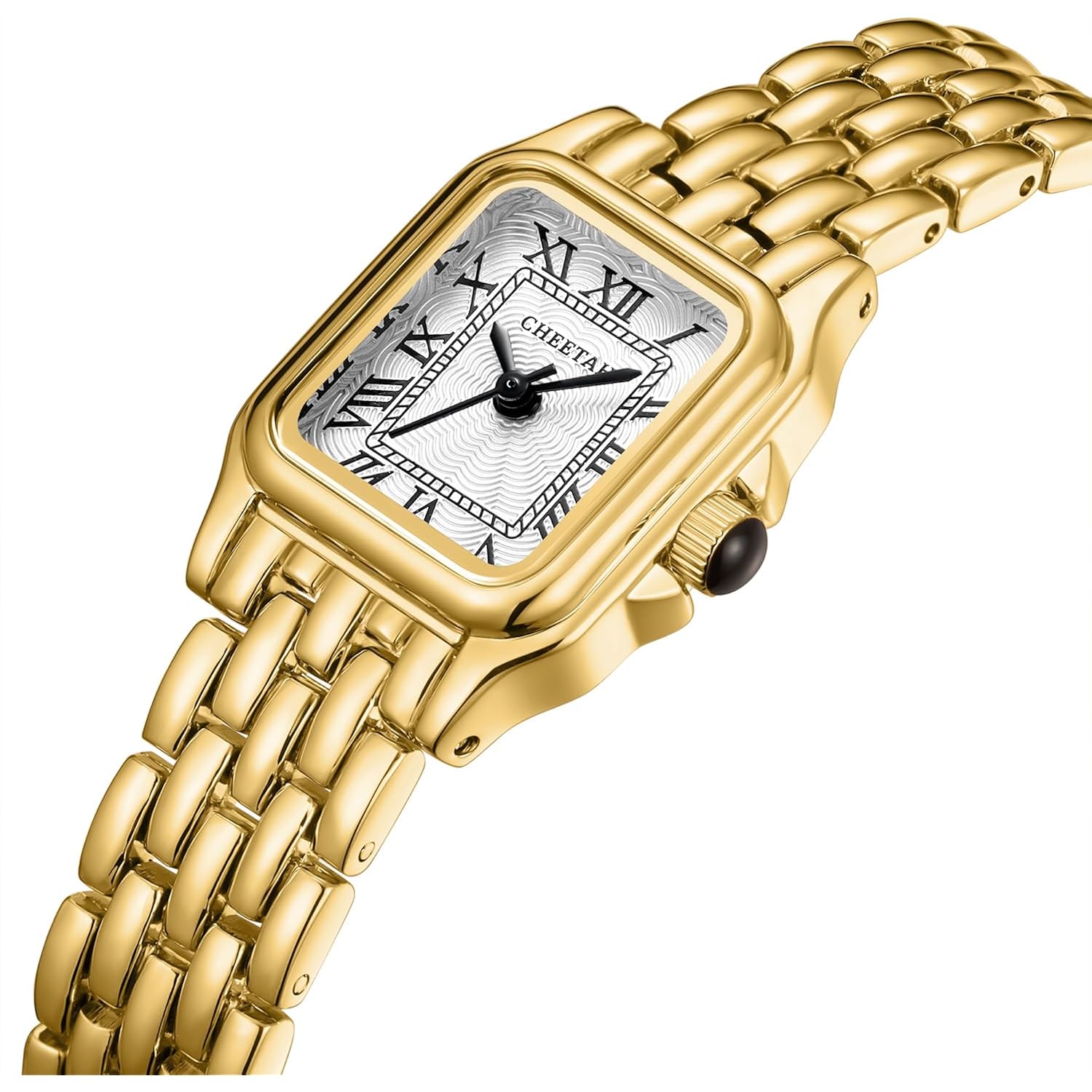 Cheetah Gold Watches For Women With Small Vintage Bracelet, Rectangular Case Roman Dial