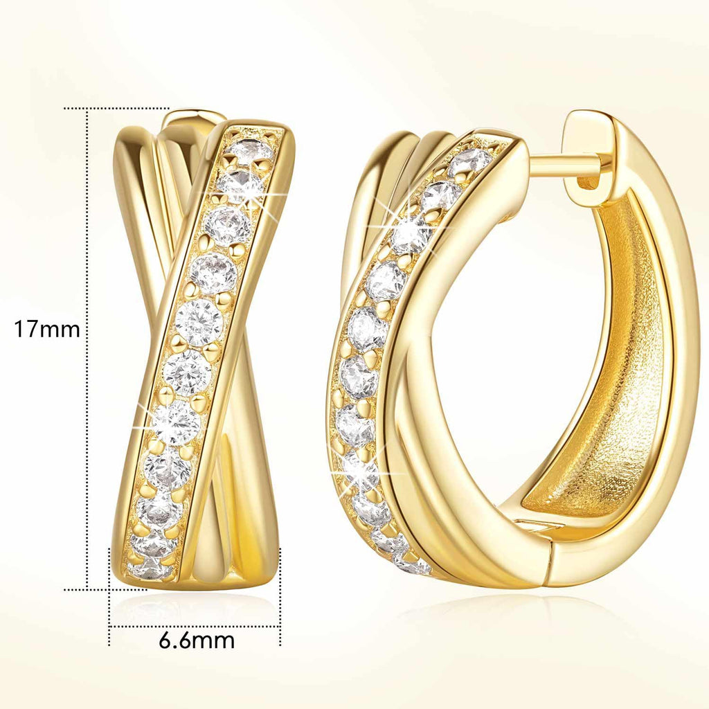 Gold Hoop Earrings 14K Gold Earrings for Women Thick Small Diamond 14K Gold Hoop Earrings for Women X-shaped Huggie Earrings 17mm