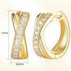 Gold Hoop Earrings 14K Gold Earrings for Women Thick Small Diamond 14K Gold Hoop Earrings for Women X-shaped Huggie Earrings 17mm