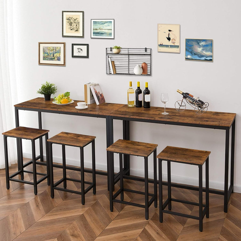 Hoobro Bar Table And Chairs Set, 47.2” Rectangular Pub Table With 2 Stools For Small Space, 3-Piece Breakfast Stools Set, Sturdy Metal Frame, Easy To Assemble, Rustic Brown Bf52Bt01