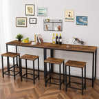 Hoobro Bar Table And Chairs Set, 47.2” Rectangular Pub Table With 2 Stools For Small Space, 3-Piece Breakfast Stools Set, Sturdy Metal Frame, Easy To Assemble, Rustic Brown Bf52Bt01