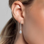 Gem Stone King 1.82 Cttw 14K White Gold White Lab Grown Diamond Long Liner Dangle Teardrop Earrings for Women | Pear Shape 8X5MM | F-G Color | VS1 Clarity | White Gold Chain Drop Earring
