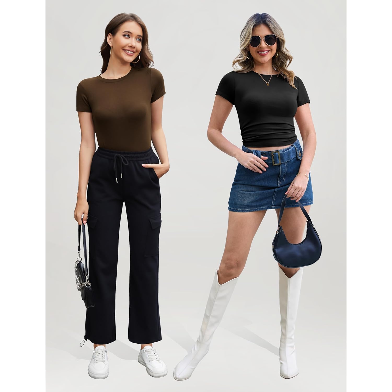 CE' CERDR 3/5 Pack Womens T Shirts Crew Neck Short Sleeve Shirts for Women Casual Basic Tees Fitted Stretchy Layering Tops