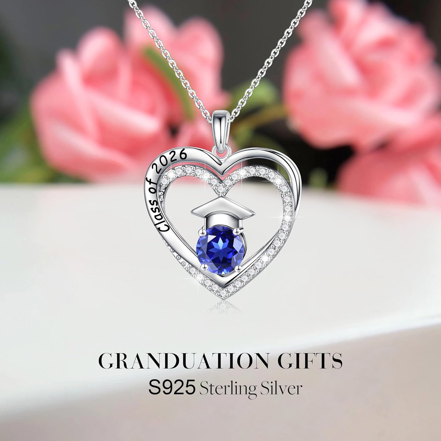 Ursilver Graduation Gifts for Her 2026, S925 Sterling Silver Birthstone Necklace Engraved Class of 2026 Pendant Necklaces College Graduation Gifts for Her