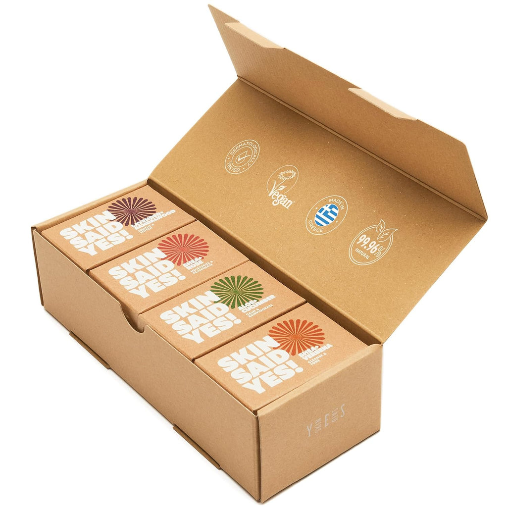 Skin Said Yes Organic Soap Bar (Pack Of 8) - Natural Soap Made In Greece | Tripple Milled | Nuorishing Shea Butter, Olive Oil, Lavander And Sandalwood, Aloe Vera & Cucumber Extract