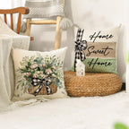 AVOIN colorlife Home Sweet Home Farmhouse Eucalyptus Leaves Throw Pillow Covers, 18 x 18 Inch Truck Stripes Buffalo Plaid Cushion Case Decorations Set of 4