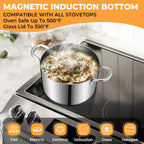 Tri-Ply Stainless Steel Stock Pot, 6.5 Quart Heavy Duty Induction Cooking Pot with Visible Lid for Pasta, Soup, Spaghetti, Sturdy & Double Handle, Dishwasher Safe