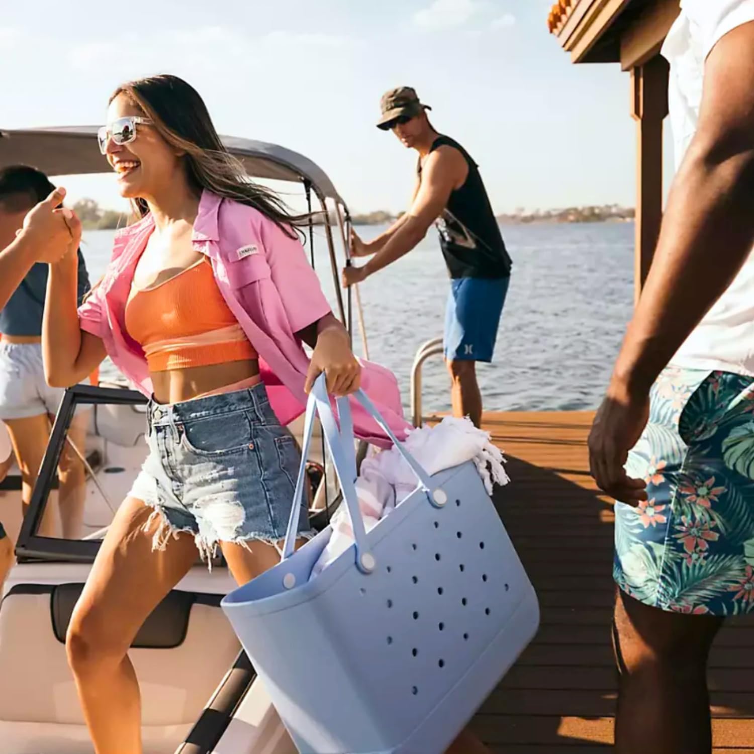 Extra-Large Tote Beach Bag - 19In L X 9In W X 13In H, Waterproof & Sandproof & Washable, Shoulder Shopping Handbag Casual Travel Totes Bag For Pool, Boat, Groceries, Work, Sports丨Sky Blue