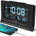 Dreamsky Alarm Clocks For Bedrooms With Battery Backup, Auto Set | Digital Clock With Date And Day Of Week, Indoor Temperature Humidity, Moon Phase, Dimmer, Auto Dst, Usb Port