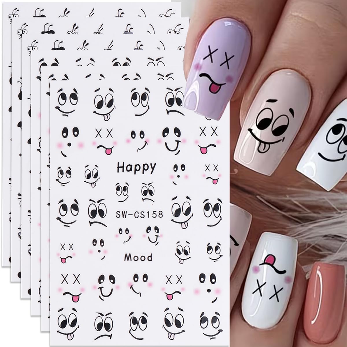Cute Expression Nail Art Stickers Cute Black Ant Cartoon Nail Decals 6PCS 3D Self-Adhesive Black Ants Face Expression Playful Design Manicure Stickers Gel Polish Sliders for Women DIY Nail Decorations