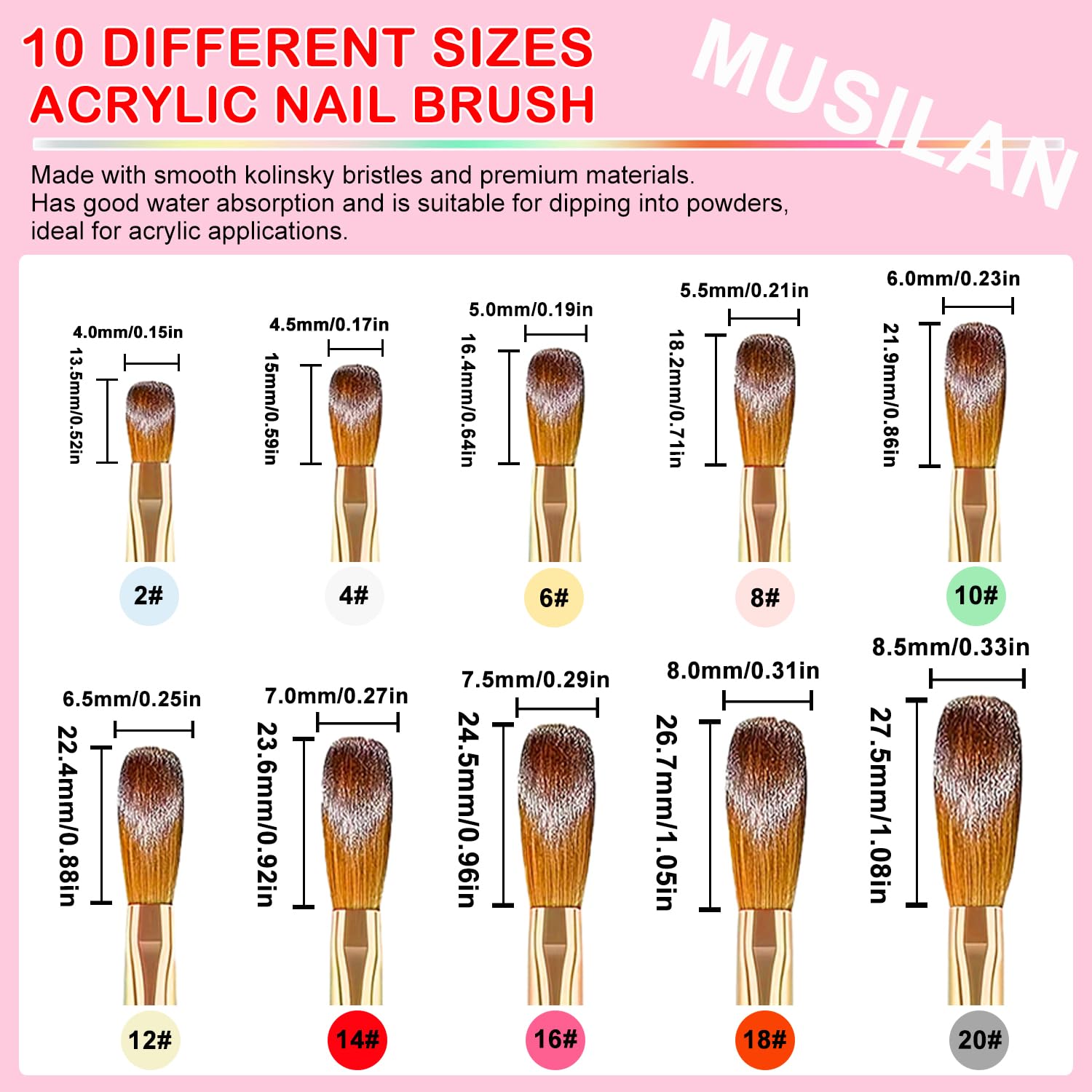 MUSILAN Nail Art Brushes Set,10pcs Nail Art Tool Set Nail Art Design Pen Painting Tools Fingernail Brush Nail Cleaning Brush for Acrylic Application Acrylic Powder 3D Nail Carving Nail Art Brushes Set