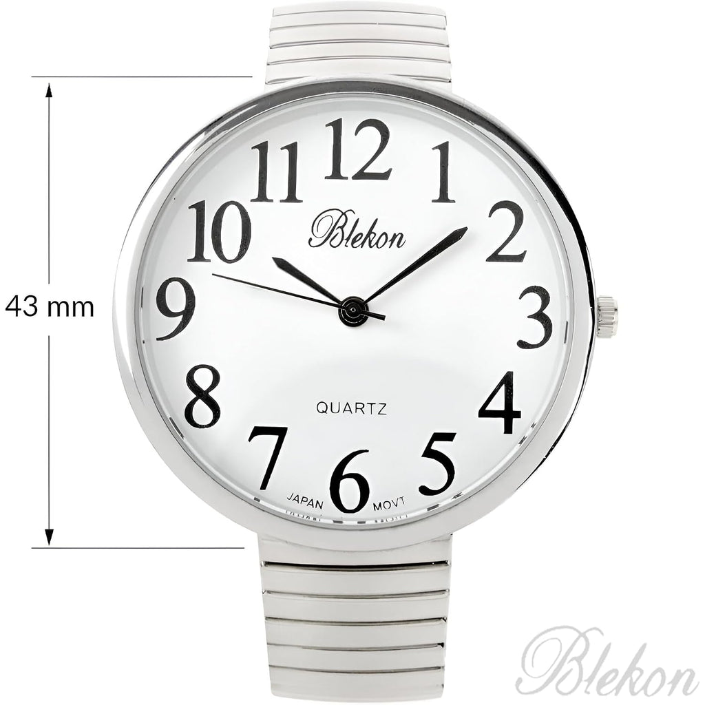 Geneva Super Large Stretch Watch Clear Number Easy Read (Silver)