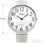 Geneva Super Large Stretch Watch Clear Number Easy Read (Silver)
