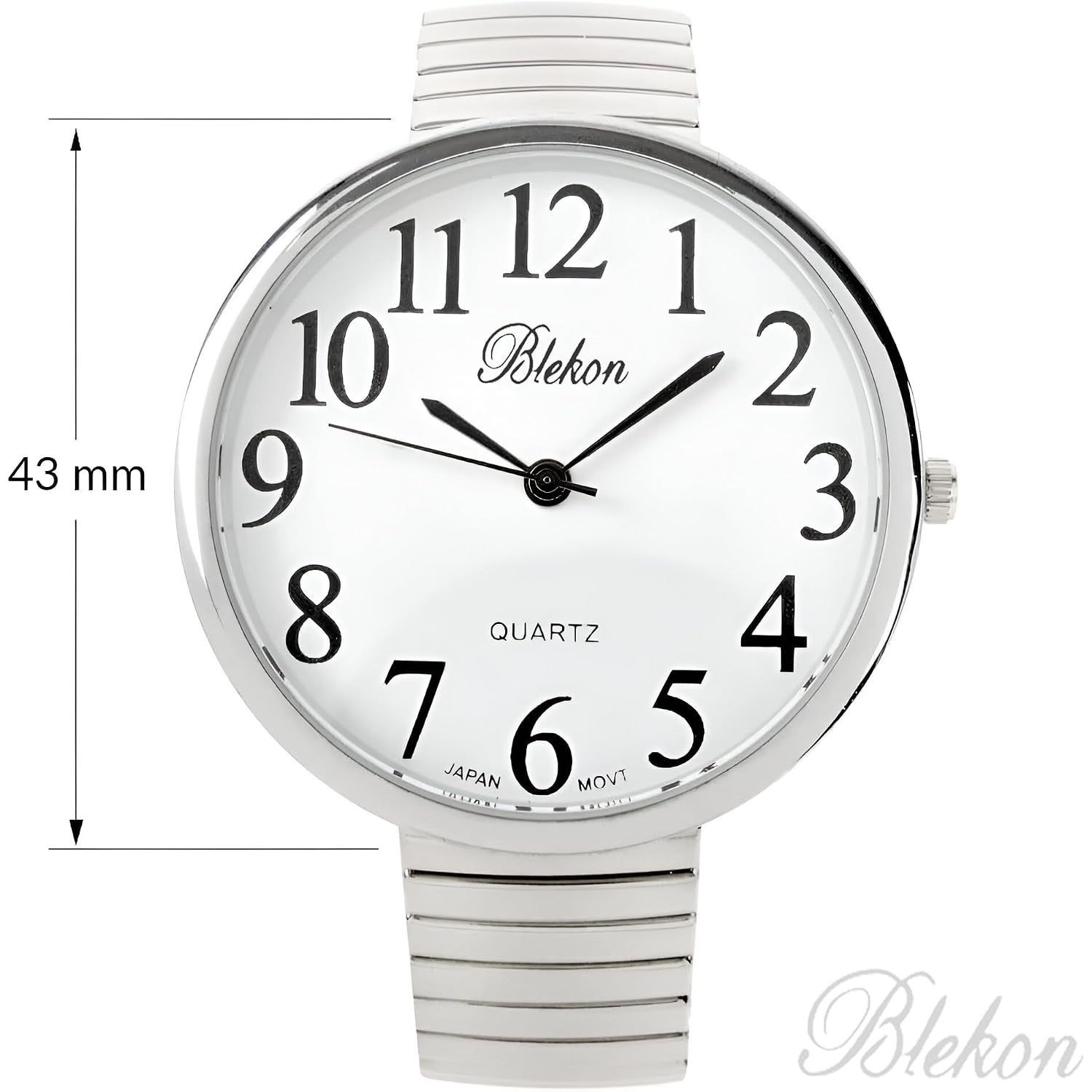 Geneva Super Large Stretch Watch Clear Number Easy Read (Silver)