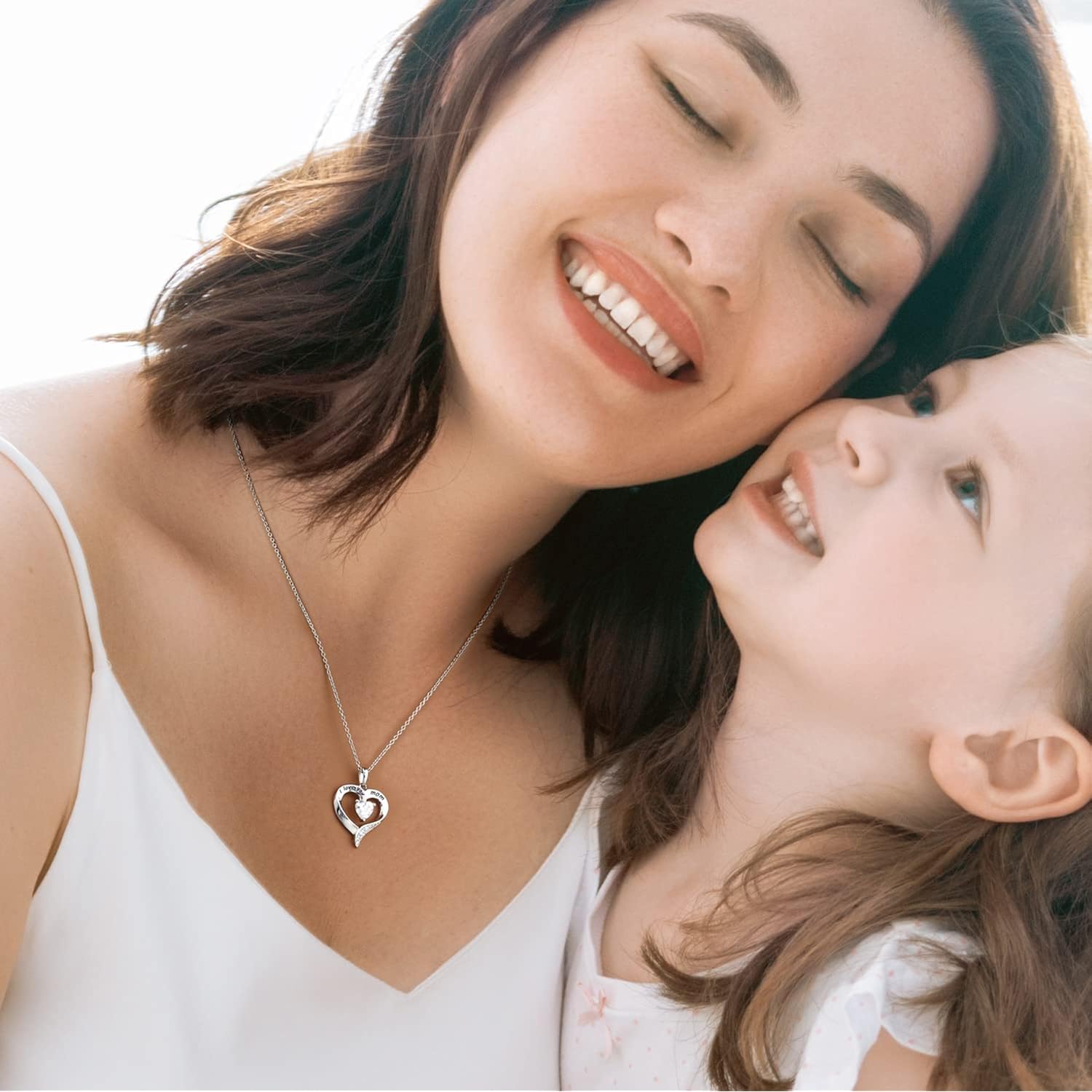 Mom Necklace 925 Sterling Silver Heart Necklaces for Women Engraved I Love You You Mom Gifts for Mom from Daughter