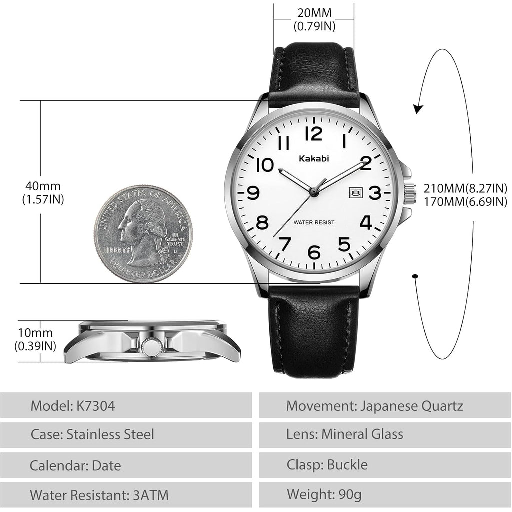 Watch For Men, Fashion Minimalist Wrist Watch Waterproof Quartz Analog Date With Leather Strap