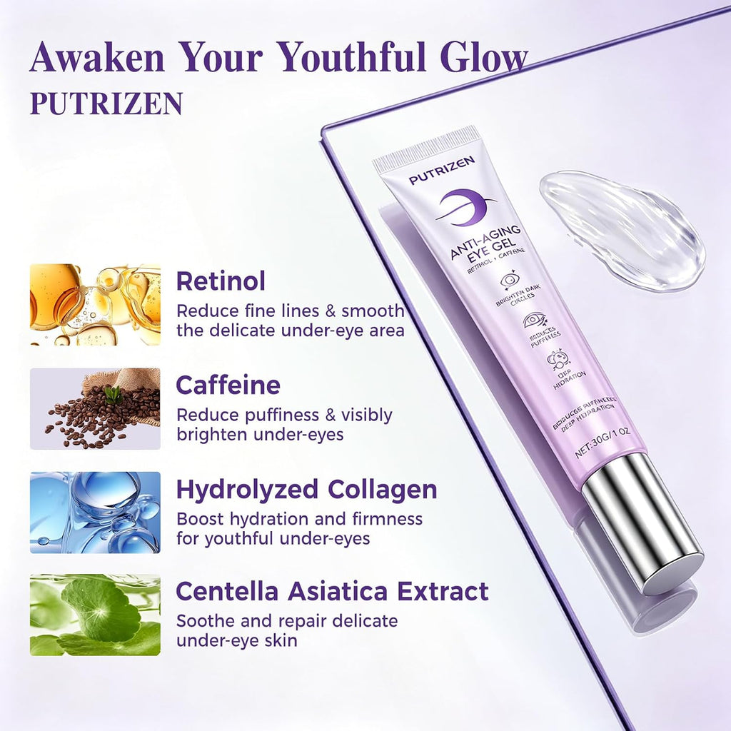 Retinol Under Eye Serum With Caffeine & Collagen, For Puffy Eye Bags & Dark Circles, Fine Lines & Wrinkles, Dermatologist-Tested, Fast-Absorbing & Moisturizing Eye Serum