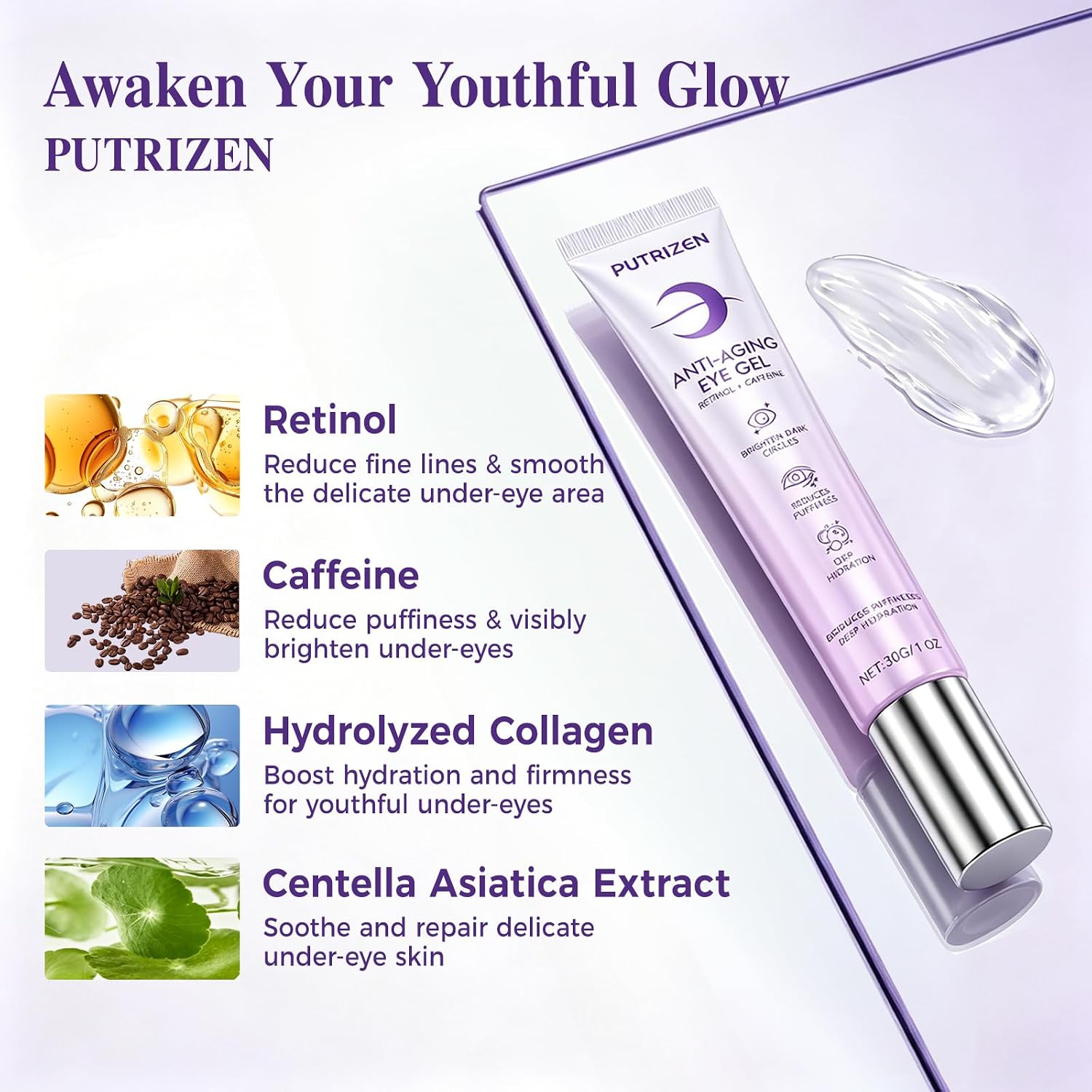 Retinol Under Eye Serum With Caffeine & Collagen, For Puffy Eye Bags & Dark Circles, Fine Lines & Wrinkles, Dermatologist-Tested, Fast-Absorbing & Moisturizing Eye Serum